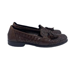 Bragano Italian Mens Brown Leather Woven Tassel Slip On Loafers Size 11.5N